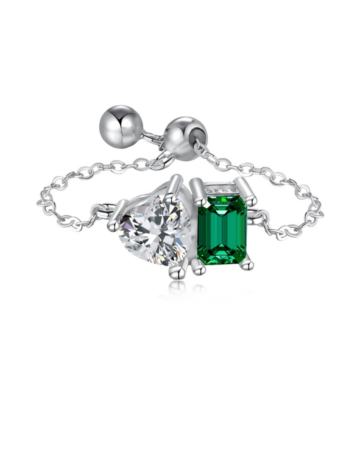 Heart & Emerald Spark Chain Ring